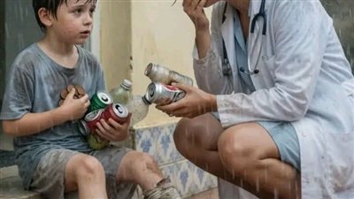 ولد صغير دخل ومعاه خمسين قرش وشوية زجاجات فاضية عشان يعالج رجله المكسورة
